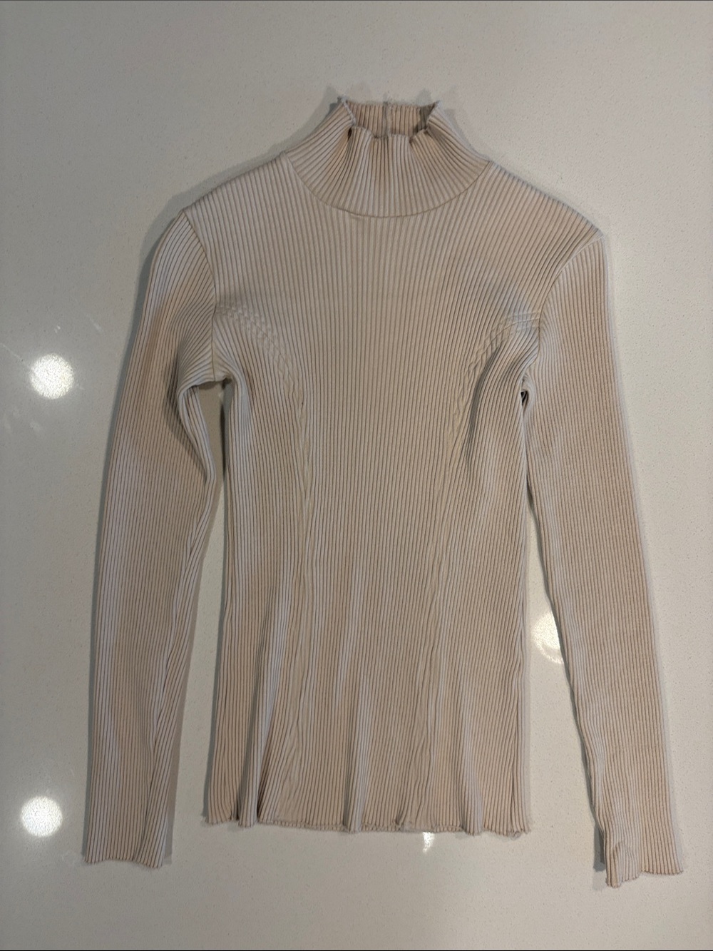 Zara Ribbed Turtleneck Long-Sleeve Sweater - Cream